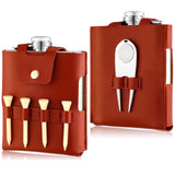 Remerry Golf Flask Gift Set 7 oz Stainless Steel Flask with Leather Case Golf Accessories (Brown)