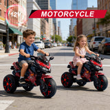 12V Electric Kids Motorcycle for 3-8 Year Old Boys Girls, 3-Wheel Ride-On Toy Motorbike with Lighting Wheels, Music Player (Connect with Phone) and Hand Drive (RED)