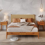 Bme Selina Queen Bedframe with Headboard, US Patent, Acacia Wood, Caramel