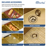 Sarlai 32 Gold Undermount Kitchen Sink - 32" x19" Kitchen Sink Ledge Workstation 16 Gauge Gold Stainless Steel Deep Single Bowl Under Counter Rectangular Sinks Basin