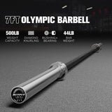 RitFit Elite 7ft Olympic Barbell, Robust 45lb Barbell for Weightlifting and Powerlifting, Superior Olympic Bar with Exceptional 500lbs Load Capacity, Weight Bar for 2” Standard Plates Sliver/Black