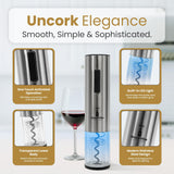 GrapeVibeEssentials 5-in-1 Electric Wine Opener gift Set – Rechargeable Automatic Wine Bottle Opener with Charging Base, Foil Cutter, Aerator Pourer & Vacuum Stoppers