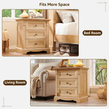T4TREAM Farmhouse Nightstand Set of 2, 23.6" End Table with 3 Drawers Storage, Wood Side Table w/Roman Column, End Tables Living Room Set of 2, Bedside Cabinet for Bedroom, Oak