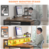 EnHomee 71" L Shaped Computer Desk with 3 Drawers & Hutch,Reversible Gaming Desk with LED Lights & Power Outlet,Home Office