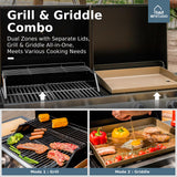 MFSTUDIO 5 Burner Gas Grill Griddle Combo with Porcelain-Enameled Cast Iron Grates,Cutting Board and Double Lids, Duel-Function Propane BBQ Grills