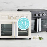 Martha Stewart French Door Air Fryer Toaster Oven Combo, 34QT Countertop Convection, 12-in-1, Bake, Broil, Roast, Fits 12” Pizza, Dehydrate, 5 Accessories, Air Fry Basket, Stainless Steel, Linen White