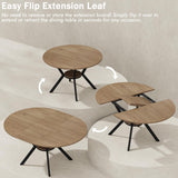 Extendable Round Dining Table with Built-in Flip Leaf, Modern Oval Kitchen Table for 4-6, Space-Saving