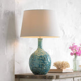 360 Lighting 26" High Gourd Mid Century Modern Coastal Table Lamps Set of 2 Teal Ceramic Fabric White Shade Living Room Bedroom Bedside Nightstand House Office Home Reading (Colors May Vary)