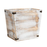 VERGOODR Grey Farmhouse Style Torched Wood Trash Can Waste Bin with Decorative Metal Brackets Trash Can for Bedroom,Living Room, Bathroom & Office (Washed White)