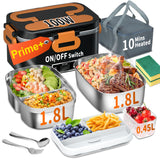 IFENROL Electric Heated Lunch Box for Adults, 100W 3-IN-1 2 Pack 1.8L Containers Heating Lunch Box for Men Portable Double Layer, Fast Heated Food Warmer,12V/24V/110V for Car Truck Office Home