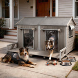 Extra Large Outdoor Wooden Dog House for 2 Dogs, Weatherproof Kennel