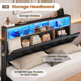 BTHFST LED Bed Frame Full Size with Charging Station & 4 Drawers, Full Size Bed Frame with Headboard Storage, Upholstered Metal Bed Full, No Box Spring Needed, Black PU