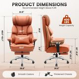 BestGlory Office Desk Chair, Big and Tall Leather Gaming Chair with Footrest, Wide Ergonomic Comfy Executive High-Back Reclining Computer Chairs, Swivel Rolling Wheels and Lumbar Support, Brown