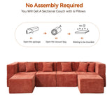MONVANE Modular Sectional Cloud Couch for Living Room - 130'' 6 Seater Convertible Chenille Couches Set with Ottoman, No Assembly Compression Sofas, Comfy Floor Sofa with Memory Foam, Rust Red