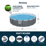 Bestway Steel Pro MAX 18' x 48" Above Ground Pool, Round Metal Frame Outdoor Swimming Pool Set with LED Light, Filter Pump, Ladder, & Cover, Dark Gray