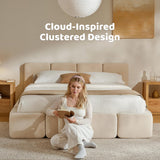RECCI Cloud King Upholstered Platform Bed Frame, Low Profile Grounded Design with Plush Headboard & Footboard, Wood Slat Support, Noise-Free, No Box Spring Required, Beige