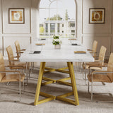 Tribesigns Square Dining Table, 31.5" Modern Dinner Table with Metal Base, Kitchen Table for Dining Room, Small Space, Apartment, White & Gold (6pcs)