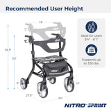 Drive Medical Nitro Sprint Foldable Rollator Walker with Seat - Lightweight Support - Large Wheels - Compact Folding Design - Adjustable Comfort - Standard Size - Black