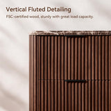 Lerivos Modern Fluted Nightstand Set of 2 with Charging Station, 22.8" Wide Wooden Bedside Table with 2 Drawers, Walnut Finish, Faux Marble Top, Curved Silhouette Design, End Table for Bedroom