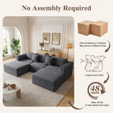 Boneless Couches for Living Room - 110" U Shaped Modular Sectional Sofa with Ottoman Oversized Deep Seat Corduroy No Assembly Memory Foam Cloud Big Comfy Convertible Floor Couch (Grey)