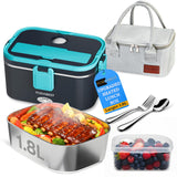 FORABEST Heated Lunch Box - 80W Electric Lunch Box for Adults - Portable Food Warmer - 1.8L Stainless Steel Containers, Carry Bag & Leakproof Lid - 12V/24V Car/Truck & 110/220V Home/Office - Navy Blue