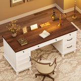 Executive Desk 60 Inch, Wooden Home Office Desk with Adjustable Storage Cabinet, Built-in Charging Port