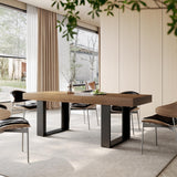 Rustic Extendable Dining Room Table for 8 10, 70.9" (86.6") x 31.5", Rectangular Dinner Table for 6-10, Mid Century Modern Expandable