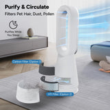 Faryuan 3-in-1 Heater Fan Combo, 22" Bladeless Tower Fan with Air Purifier, 90° Oscillating Fast Heating & Cooling, Remote Control, Quiet Portable for Bedroom Home Office, White