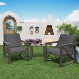 Outdoor Rocking Bistro Set, Patio Chairs Set of 2 with Coffee Table, Gray