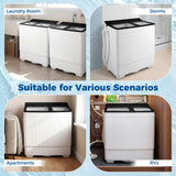 Giantex Portable Washing Machine, 26LBS Twin Tub Mini Compact Laundry Washer Spinner Combo with Drain Pump, 18Lbs Washer and 8Lbs Spinner for Apartments, RVs, Dorms, Black+White