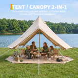 Canvas Bell Tent, Glamping Tent with Stove Jack, PVC Base, Mesh Window, 4 Season Use, Yurt Hot Tents for Camping, Family, Party,