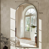 GLSLAND-34x76 inch Wall Mount Arched Full Length Mirror-Aluminum Alloy Frame High Definition-Full Body Mirror for Bedroom or Living Room,Black