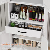 FLIXELIO 72" Tall Steel Kitchen Pantry Cabinet with Large Countertop and Adjustable Shelves, Metal Farmhouse Storage Cabinets with Microwave Stand, Kitchen Hutch Cabinet for Dining Room