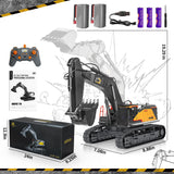 FUYLE 22 Channel Remote Control Excavator, 1/14 Scale RC Excavator Metal Shovel Independent Arms, Professional Construction Vehicles with Lights Sounds, Best Gift for 8+ Years Old Boys Adults