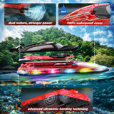 JOI MEW RC Boat for Kids with LED Lights, 2.4Ghz Remote Control Racing Boats for 8-12,Toy Water Boat for Pools & Lakes with Waterproof,Rechargeable Battery, for Boys Girls RED