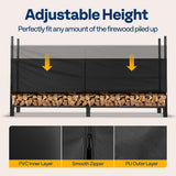 VIVOHOME Upgraded Heavy Duty 8 ft 1/2 Cord Firewood Rack Outdoor with Cover Combo Set, Thick Steel Log Holder Up to 3300 lb, Fire Wood Pile Storage Stand Organizer Black