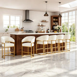 Modern Counter Height Bar Stools,Bar Stools Set of 6,PU Leather Upholstered Barrel Barstools with Backs
