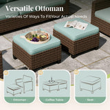 MIXPATIO 4 Pieces Swivel Wicker Patio Furniture Set, Rattan Outdoor Conversation Set with 2 Pieces Swivel Glider Chairs, 2 Pieces Ottomans, Blue