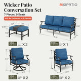 MIXPATIO 7-Piece Patio Conversation Set, Swivel Chairs, 2 Ottomans