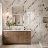 Qorqeous Brown Carrara Marble Peel and Stick Wallpaper, Glossy Texture Vinyl Wall Panels, Waterproof Renter Friendly, 47.2" x 394", TV Accent Wall, Bathroom, Foyer, Coffee Shop Decor