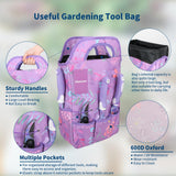 Purple Garden Tool Sets 10-Piece, Heavy Duty Gardening Hand Tools with Non-Slip Ergonomic Handle, Flower Print Garden Tool Bag
