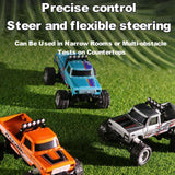 EXVQMU Mini RC Car, 1/64 Scale Mini Remote Control Monster Truck with Trailer, 2.4Ghz & APP Remote Control, Rechargeable Alloy Shell Mini RC Cars with Lights, Speed/Steering Adjustable (Blue-b)