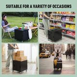 Folding Utility Cart Portable Rolling Crate Handcart Shopping Trolley Collapsible Tool Box, with Lid, on Rotate Wheels (Black)
