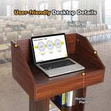Floor Standing Podium Speaking Lectern Stand, Portable Podium Stand with Storage, Wooden Podium Pulpit for Churches
