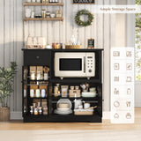 HORSTORS Microwave Cabinet, Kitchen Storage Cabinet with 3 Doors and 1 Drawer, Buffet Sideboard with Adjustable Shelves, Microwave Stand for Kitchen, Dining Room, Black
