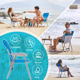 #WEJOY Folding Beach Chair for Adults, Lightweight Beach Chair with Shoulder Straps, High Back Camping Chairs with Hard Armrest, Supports 300lbs for Outdoor Lawn Concert (Blue)