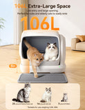 MeoWant Self-Cleaning Cat Litter Box, 106L Extra-Large Space Low Entrance Automatic Cat Litter Box Perfect for Multiple Cats, Safety Sensor, Anti-Pinch, APP Control, Odor Free with Mat & Liner
