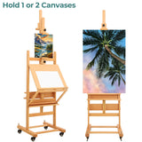 VISWIN Double-Sided Easel & Drafting Table, Hold 1 or 2 Canvas, Solid Beech Wood Artist Easel for Painting Canvas, Adjustable H Frame Easel with Tray & Wheels, Art Easel Stand for Adults, Artists