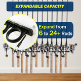 Rush Creek Creations, Ceiling Fishing Rod Holder for 6 Rods, Fishing Pole Holder for Garage Organization and Wall Storage, for Fishing Reels, Fishing Gear, and Fishing Accessories (2 Horizontal Rack)
