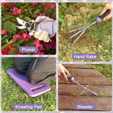 Gardening Tools, WisaKey 10 Piece Heavy Duty Purple Garden Tool Set with Handle, Durable Fashion Garden Supplies Organizer Handbag